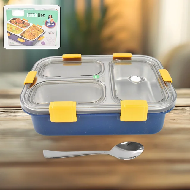 3 Compartment Stainless Steel Lunch Box – Leakproof Kids Tiffin