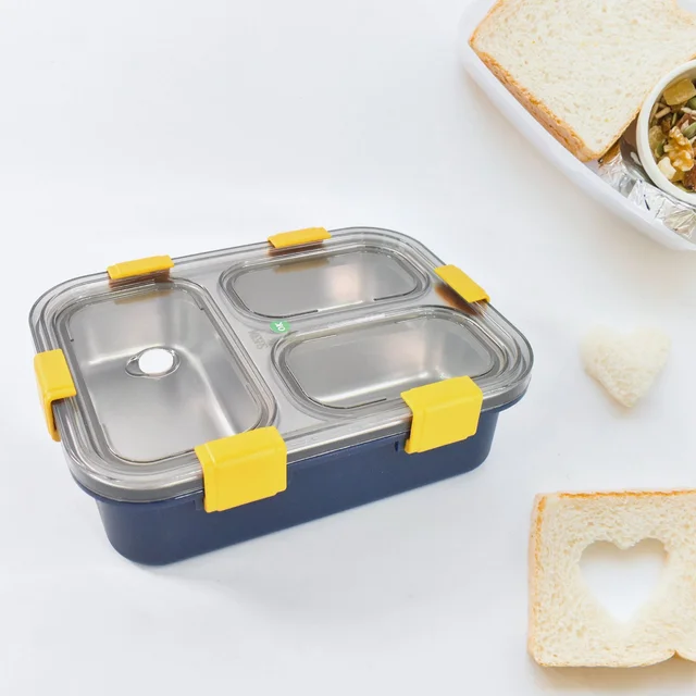 3 Compartment Stainless Steel Lunch Box – Leakproof Kids Tiffin