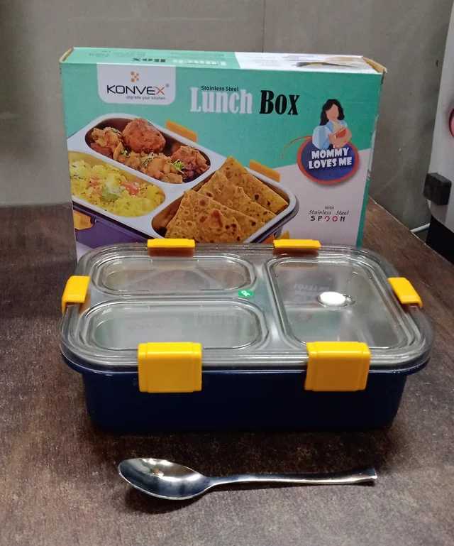 3 Compartment Stainless Steel Lunch Box – Leakproof Kids Tiffin