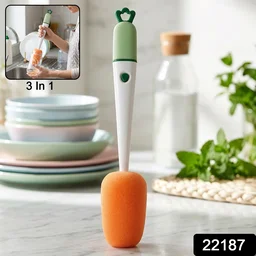 3 in 1 Carrot Bottle Cleaning Brush – Multipurpose Water Bottle Scrubber