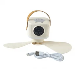 3 in 1 Rechargeable Camping Fan with LED Light Timer and Hanging Hook (1 Pc)