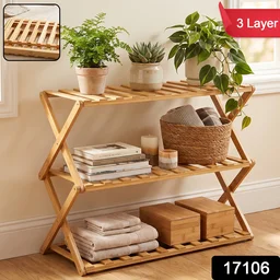 3 Layer Foldable Bamboo Shoe Rack Multi-Purpose Storage Shelf (1 Set)
