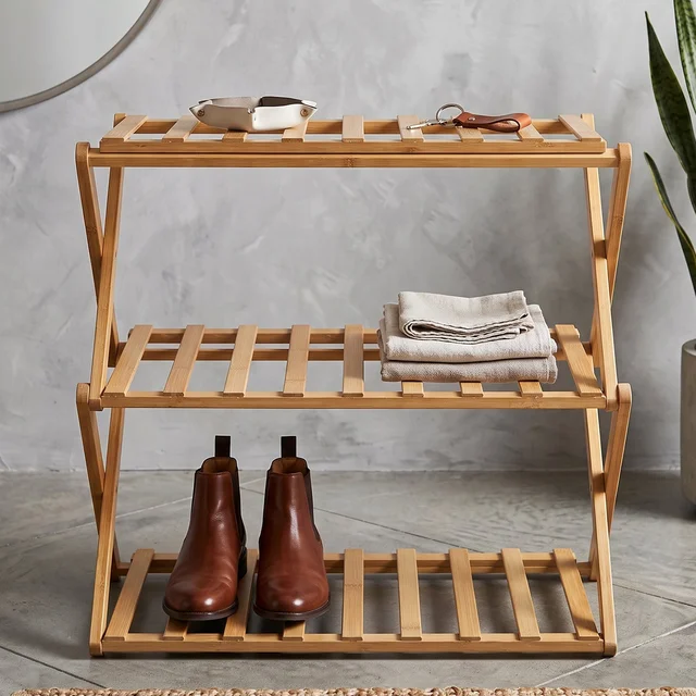 3 Layer Foldable Bamboo Shoe Rack Multi-Purpose Storage Shelf (1 Set)