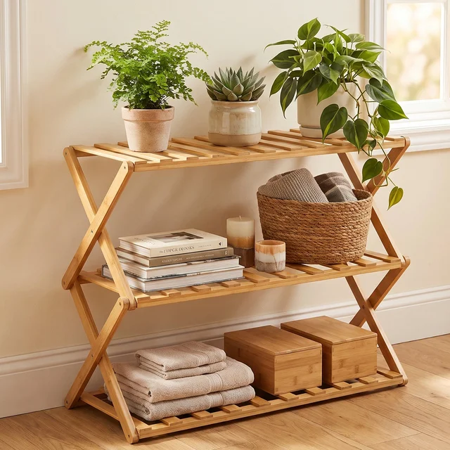 3 Layer Foldable Bamboo Shoe Rack Multi-Purpose Storage Shelf (1 Set)