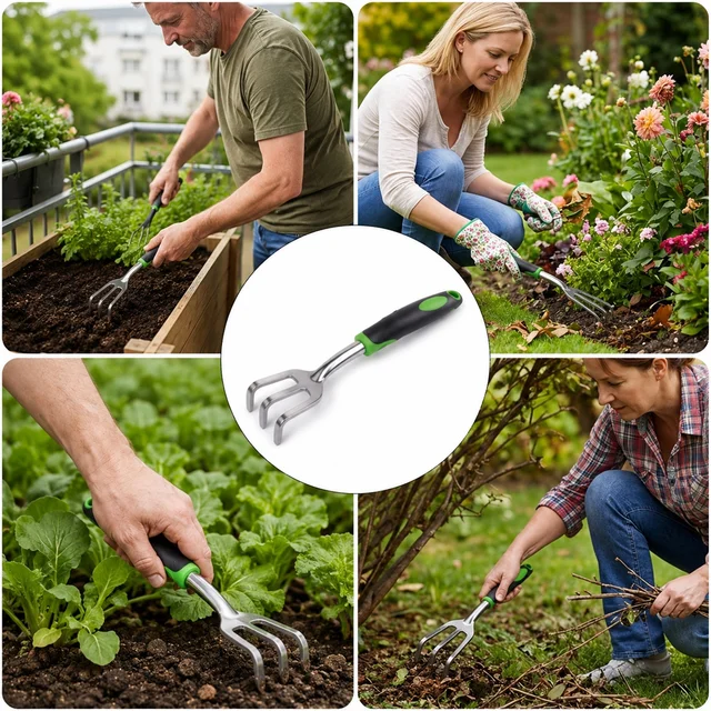 3 Prong Garden Hand Cultivator Fork Stainless Steel Tool Ergonomic Handle (1 Pc)