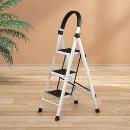 3 Step Folding Ladder with Padded Handrail Anti Slip Steel Step Stool (1 Pc)