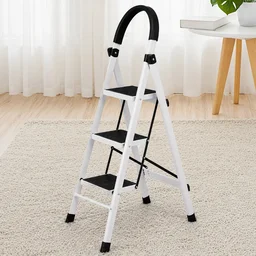 3 Step Folding Ladder with Padded Handrail Anti Slip Steel Step Stool (1 Pc)