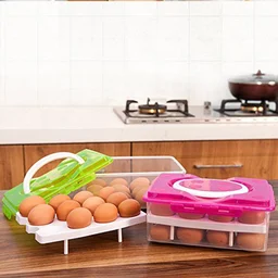 32-Grid Egg Tray with Lid & Handle – 2-Layer Egg Storage | Organivo