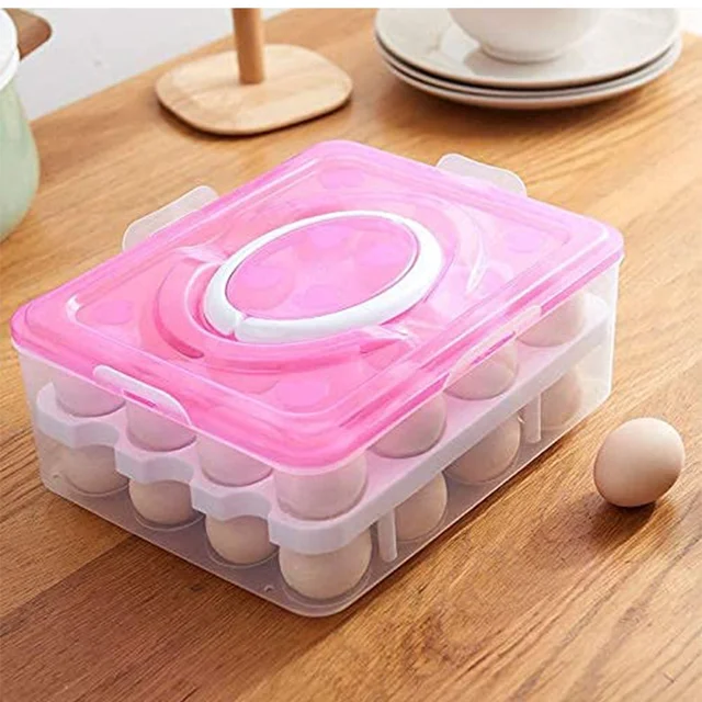32-Grid Egg Tray with Lid & Handle – 2-Layer Egg Storage | Organivo