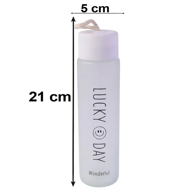 350 ML Frosted Glass Water Bottle Lucky Day Print for Office Travel (1 Pc)