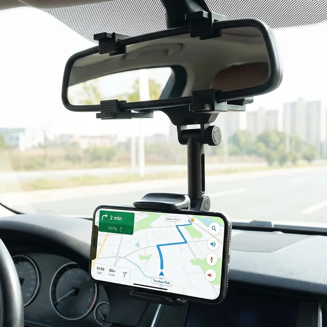 360 Degree Car Rear View Mirror Mobile Phone Holder Adjustable Mount (1 Pc)