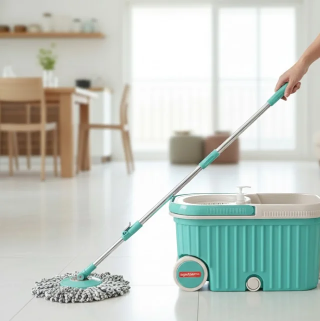 360 Spin Mop with Wheels – Microfiber, Auto-Fold Handle | Ganesh