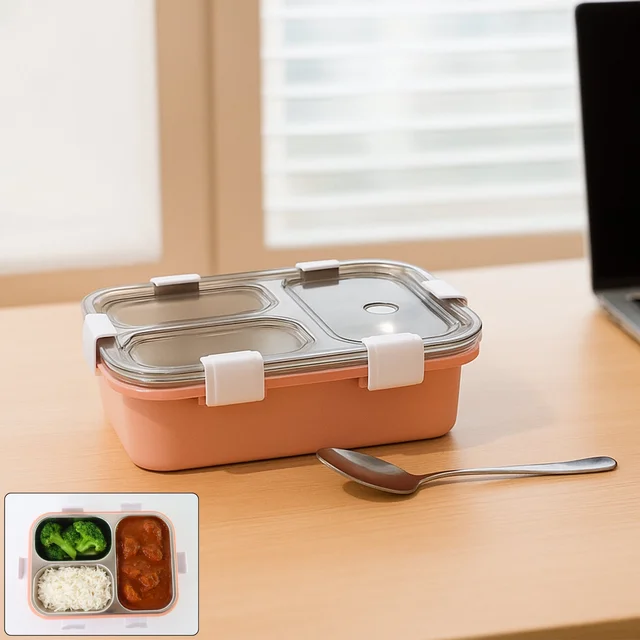 3-Compartment Lunch Box – Leak-Proof Stainless Steel Tiffin