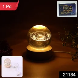 3D Crystal Ball Night Lamp – Elegant USB LED Light with Wooden Base