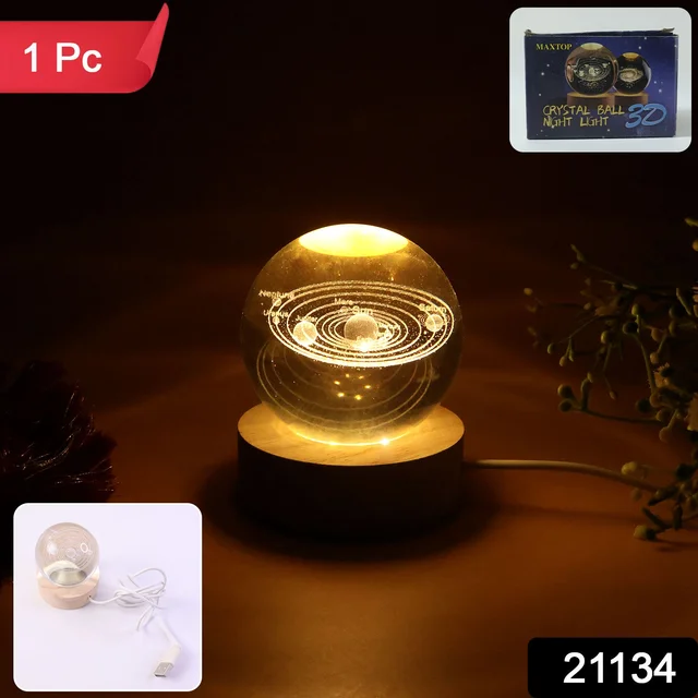 3D Crystal Ball Night Lamp – Elegant USB LED Light with Wooden Base