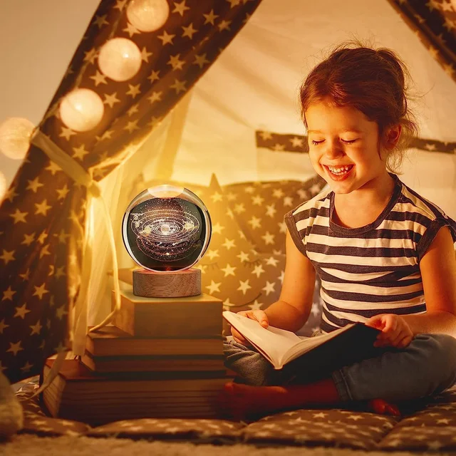 3D Crystal Ball Night Lamp – Elegant USB LED Light with Wooden Base