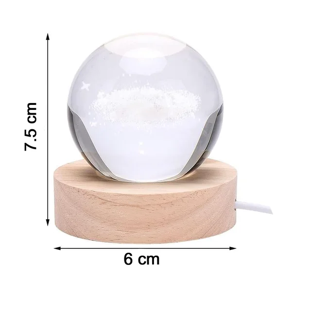 3D Crystal Ball Night Lamp – Elegant USB LED Light with Wooden Base