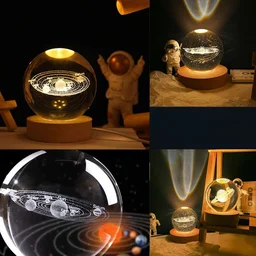 3D Crystal Ball Night Lamp – Elegant USB LED Light with Wooden Base