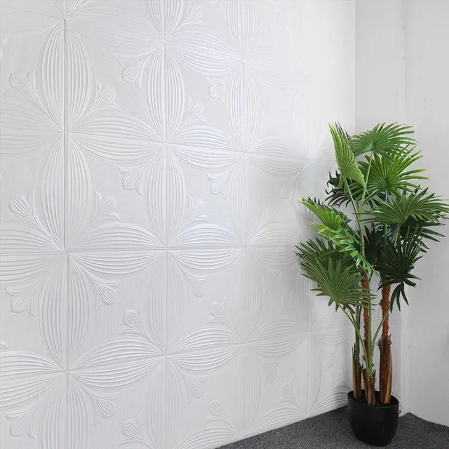 3D Foam Wallpaper Panels – White Floral Embossed Design