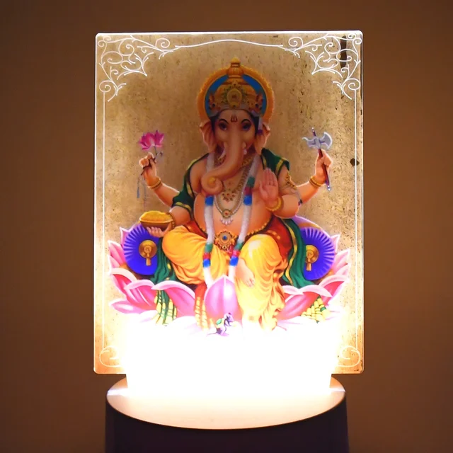 3D Lord Ganesh Frame – Soft White LED Night Light for Home Decor