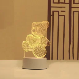 3D Teddy Bear Night Lamp – Captivating Heart Illusion for Kids and Home