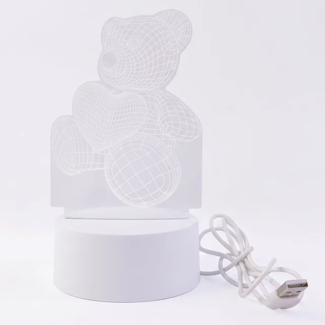 3D Teddy Bear Night Lamp – Captivating Heart Illusion for Kids and Home