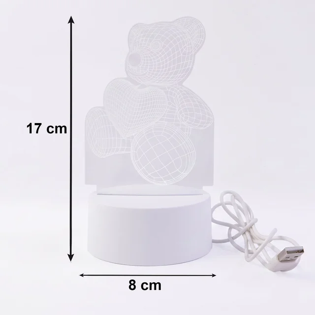 3D Teddy Bear Night Lamp – Captivating Heart Illusion for Kids and Home