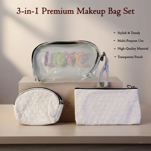 3-in-1 Makeup Bag Set – Compact & Stylish Travel Organizer