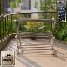 3-Layer Stainless Steel Shoe Rack – Durable & Space-Saving Organizer