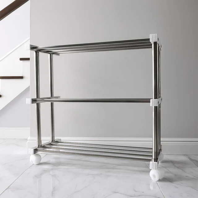 3-Layer Stainless Steel Shoe Rack – Durable & Space-Saving Organizer