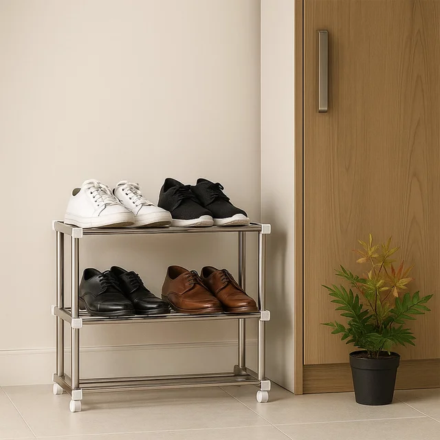3-Layer Stainless Steel Shoe Rack – Durable & Space-Saving Organizer
