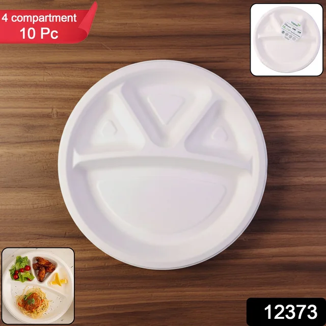 4 Compartment Disposable Food Serving Plate – Set of 10
