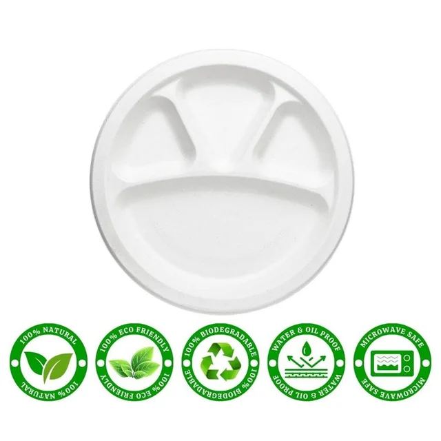 4 Compartment Disposable Food Serving Plate – Set of 10