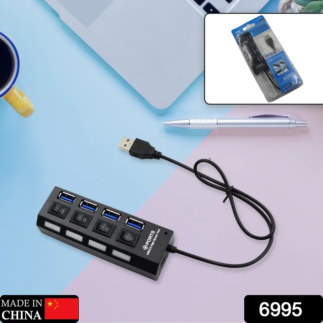4 Port USB Hub – High-Speed 2.0 Splitter with Switches | Compshop