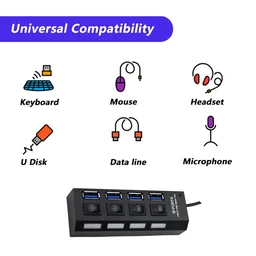 4 Port USB Hub – High-Speed 2.0 Splitter with Switches | Compshop