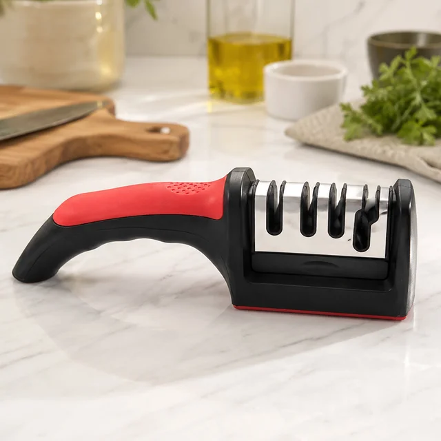 4 Stage Knife Sharpener Tool for Kitchen Knives with Non Slip Handl...