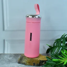 400ml Pink Glass Water Bottle – Leakproof & BPA-Free
