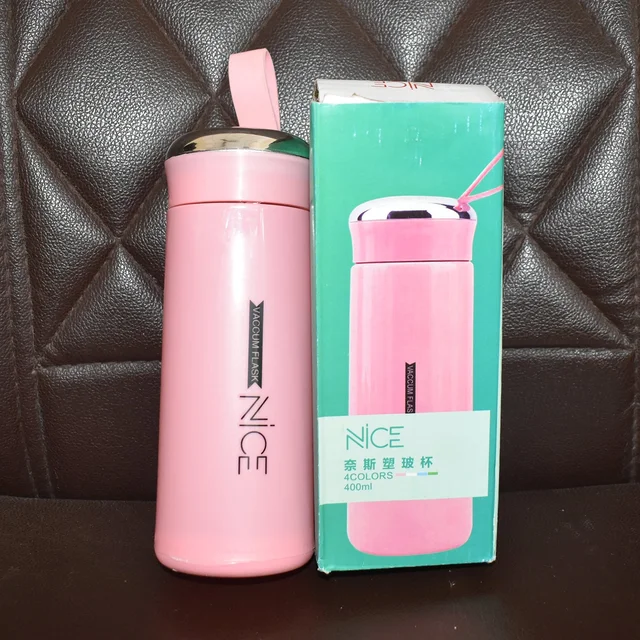 400ml Pink Glass Water Bottle – Leakproof & BPA-Free