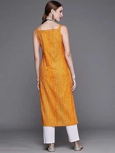 Bollyclues Women's Crepe Straight Bandhani Printed Kurti(BA-01) AN - L