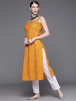 Bollyclues Women's Crepe Straight Bandhani Printed Kurti(BA-01) AN - L