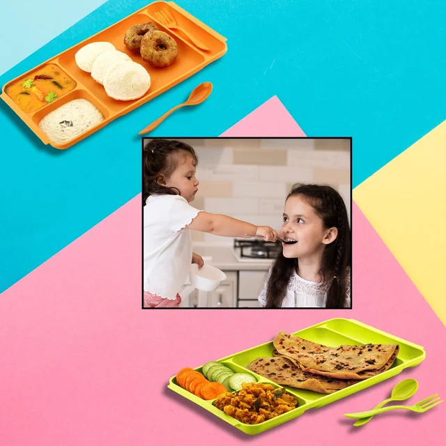 4-Compartment Plate – Plastic Dinner Set with Spoon & Fork |