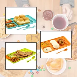 4-Compartment Plate – Plastic Dinner Set with Spoon & Fork |