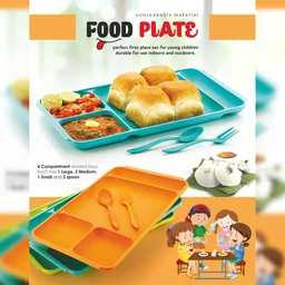 4-Compartment Plate – Plastic Dinner Set with Spoon & Fork |