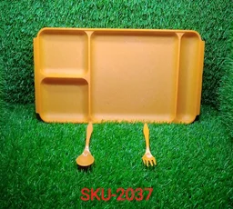 4-Compartment Plate – Plastic Dinner Set with Spoon & Fork |