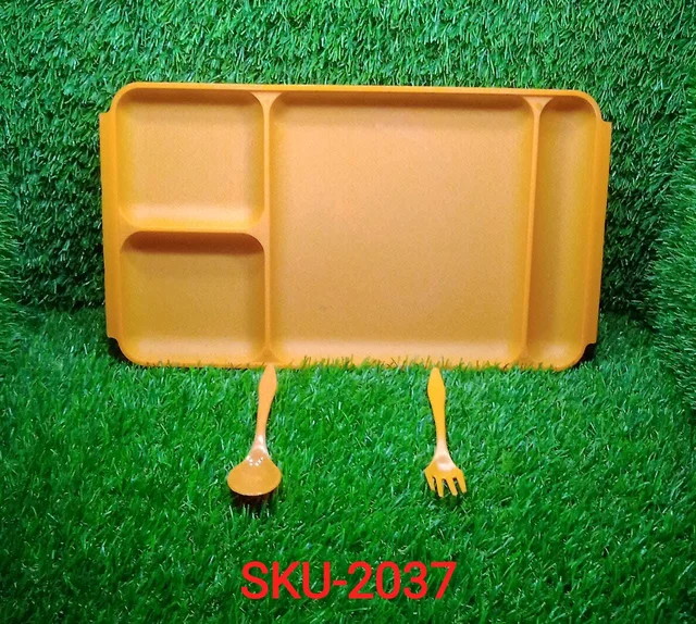 4-Compartment Plate – Plastic Dinner Set with Spoon & Fork |