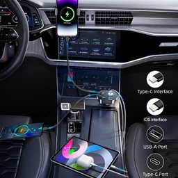 4-in-1 Car Charger – Dual Cables & 120W Super Fast Power