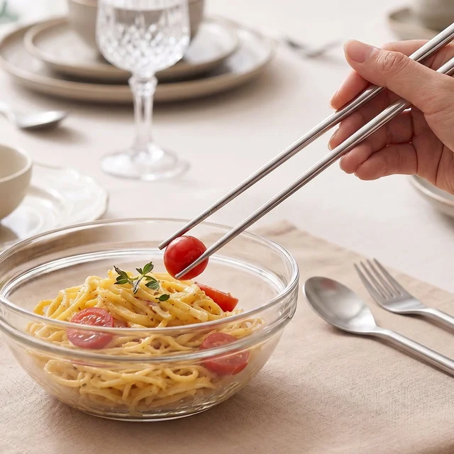 4-in-1 Portable Cutlery Set with Pouch, Steel Spoon Fork and Chopsticks (1 Set)