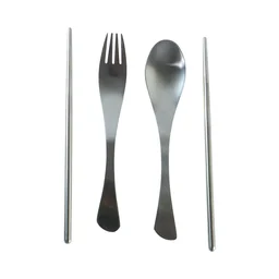 4-in-1 Portable Cutlery Set with Pouch, Steel Spoon Fork and Chopsticks (1 Set)