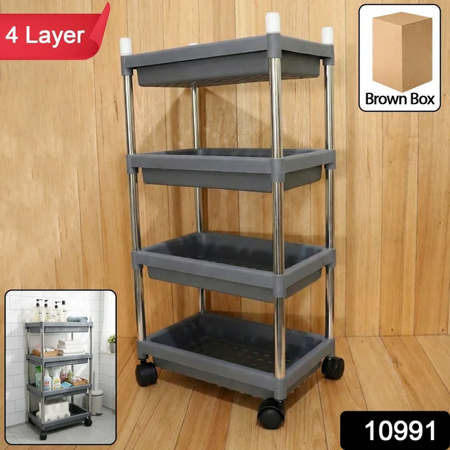 4-Layer Rolling Storage Cart Durable Mobile Organizer
