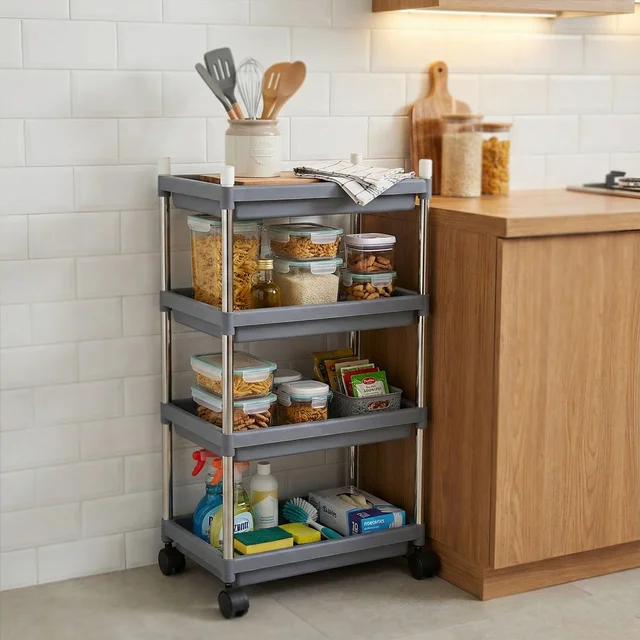 4-Layer Rolling Storage Cart Durable Mobile Organizer